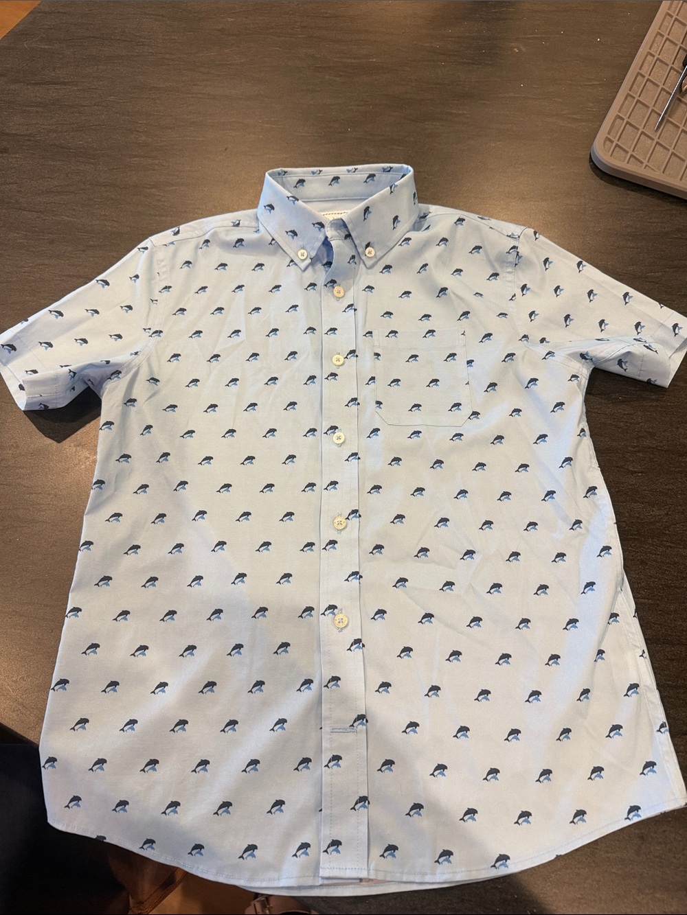 BoysSouthern Tide Light Blue Button-Down Shirt with Navy Fish Print